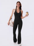 Nior Black Backless Flared Sport Jumpsuit