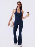 Deep Navy Backless Flared Sport Jumpsuit