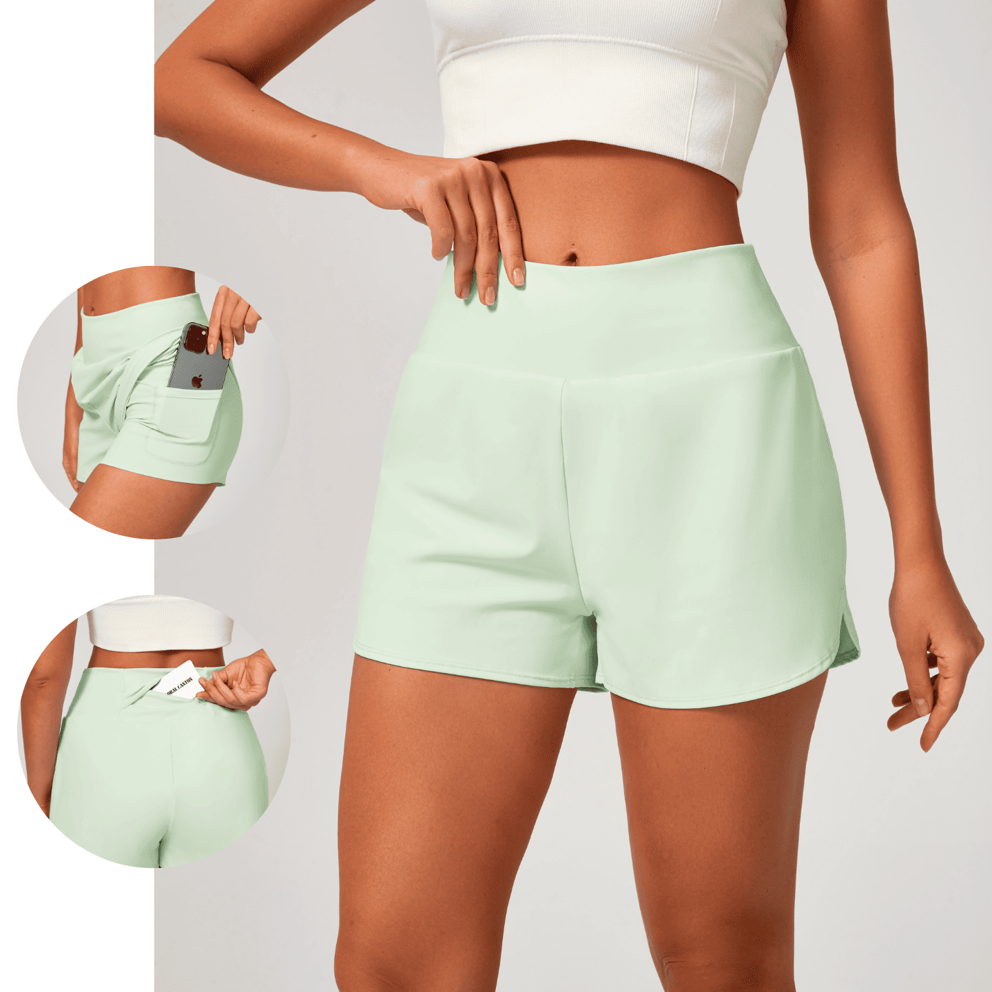 Avocado Cream 2-in-1 Yoga Shorts 5