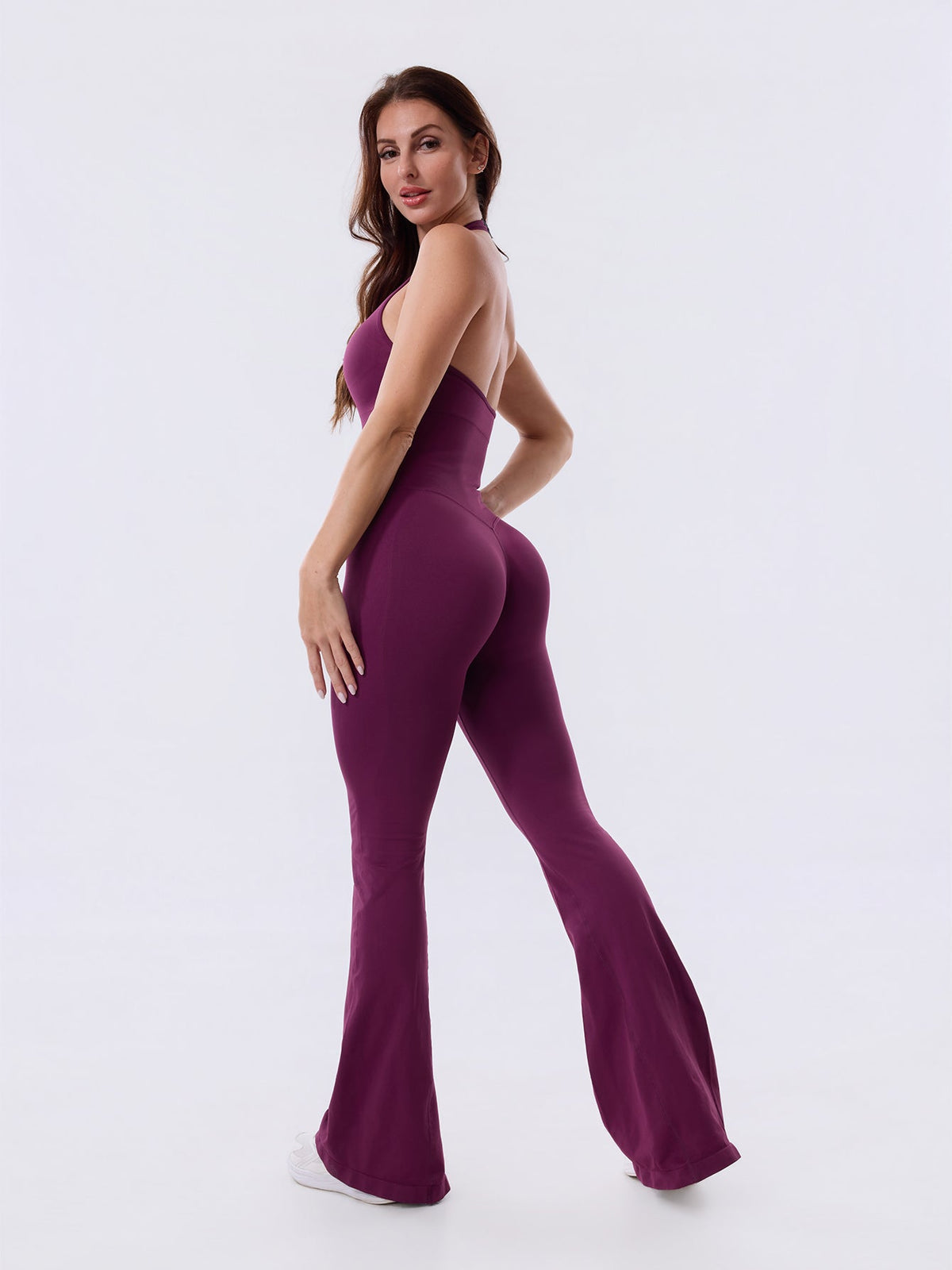 Plum Royale Backless Flared Sport Jumpsuit