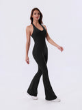 Nior Black Backless Flared Sport Jumpsuit
