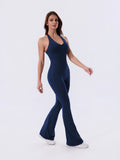 Deep Navy Backless Flared Sport Jumpsuit
