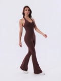 Espresso Backless Flared Sport Jumpsuit