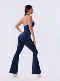 Deep Navy Backless Flared Sport Jumpsuit