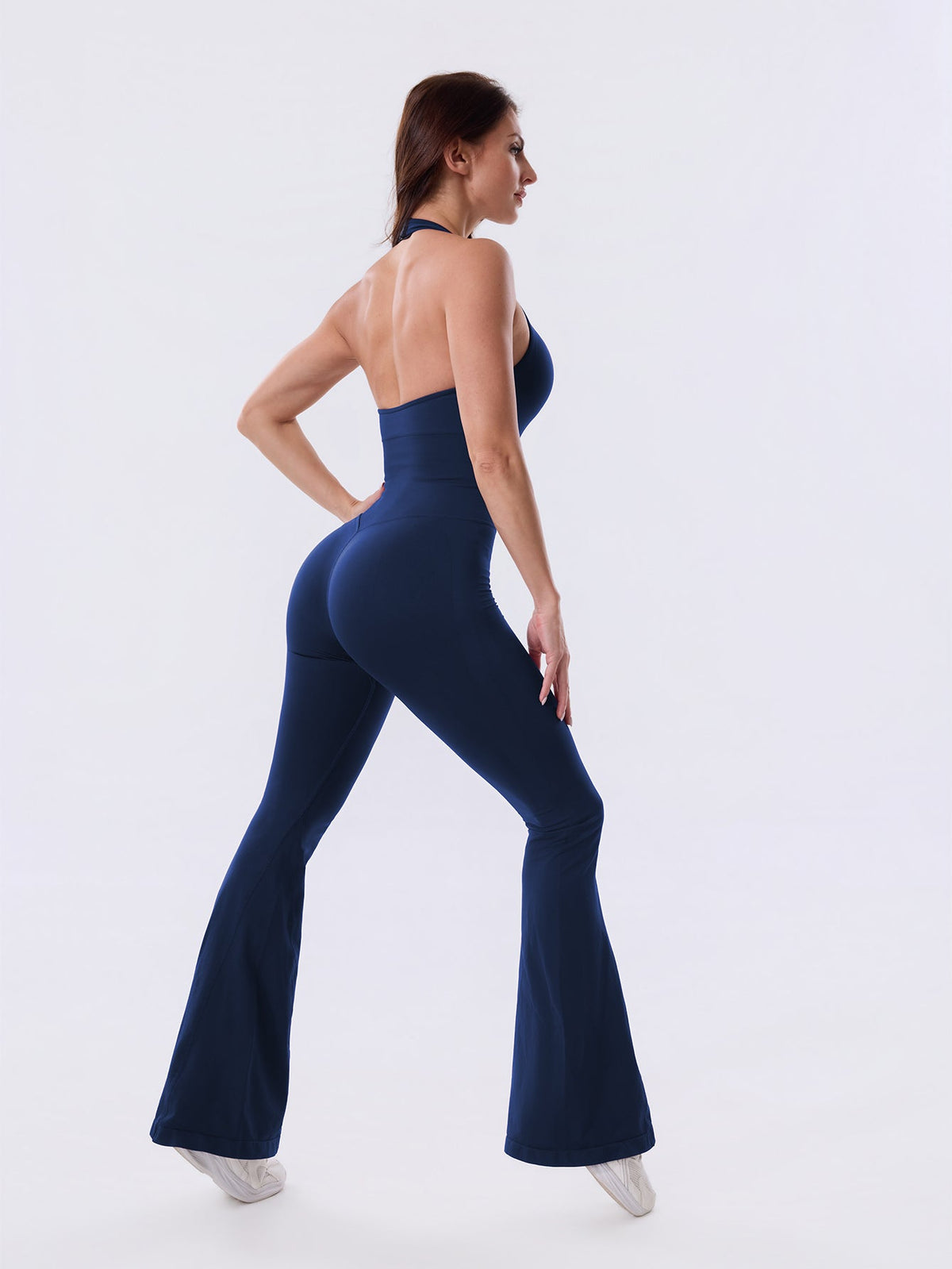 Deep Navy Backless Flared Sport Jumpsuit