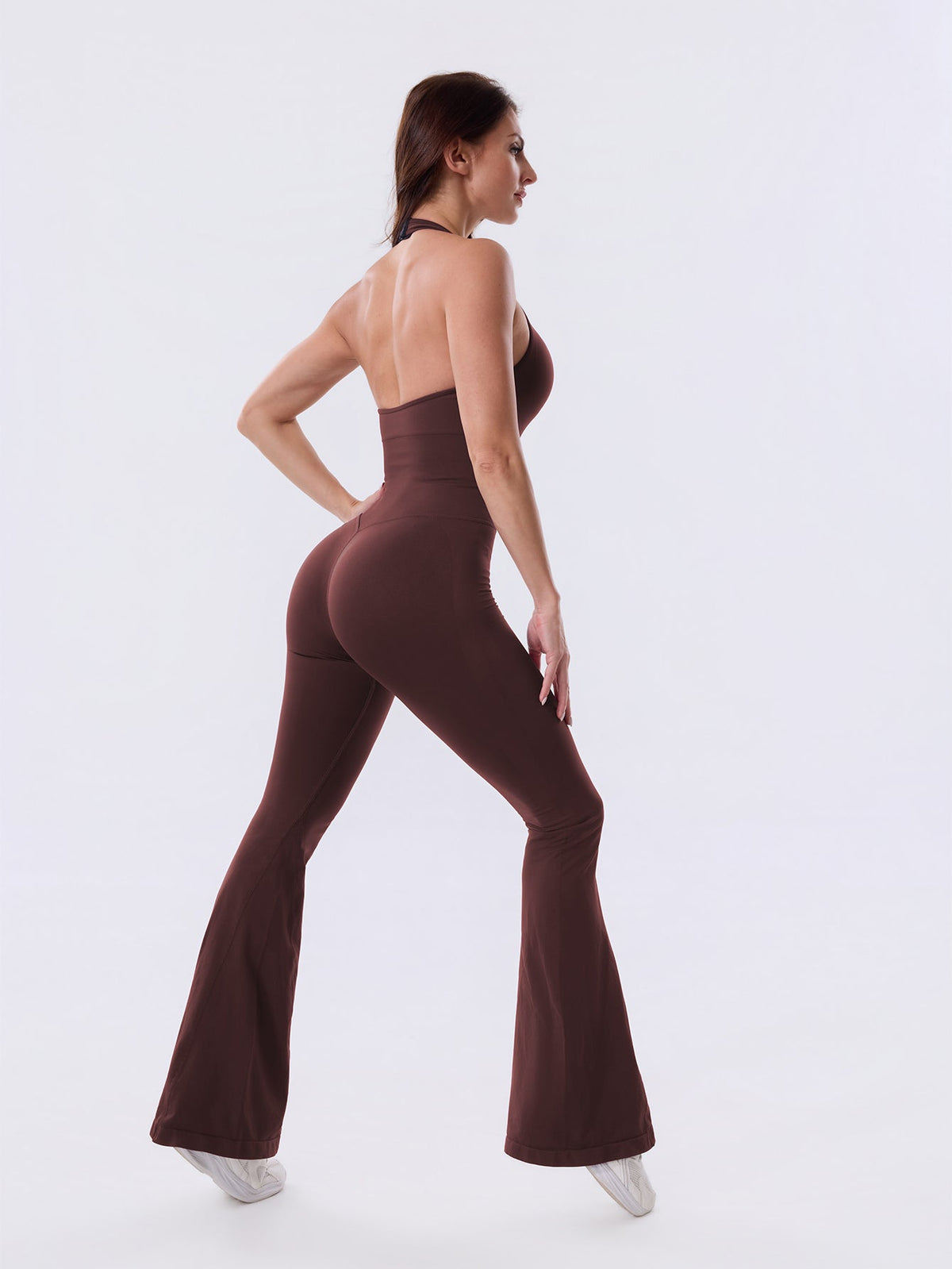 Espresso Backless Flared Sport Jumpsuit