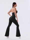 Nior Black Backless Flared Sport Jumpsuit