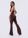 Espresso Backless Flared Sport Jumpsuit