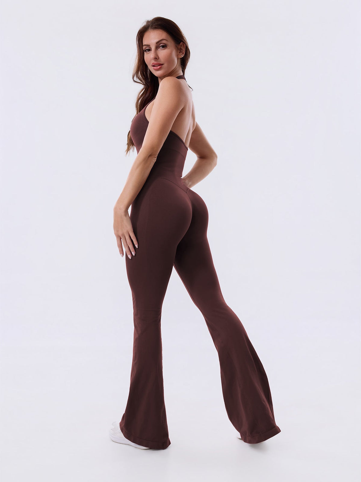 Espresso Backless Flared Sport Jumpsuit