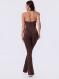 Espresso Backless Flared Sport Jumpsuit