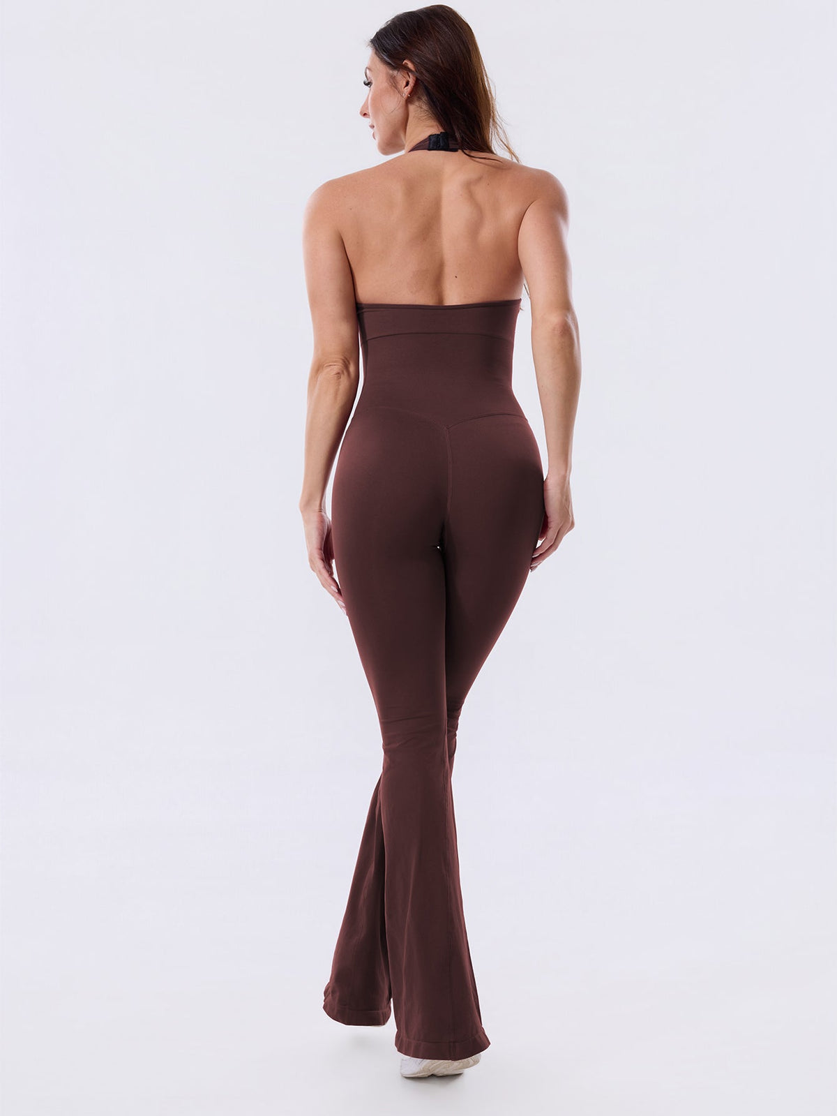 Espresso Backless Flared Sport Jumpsuit