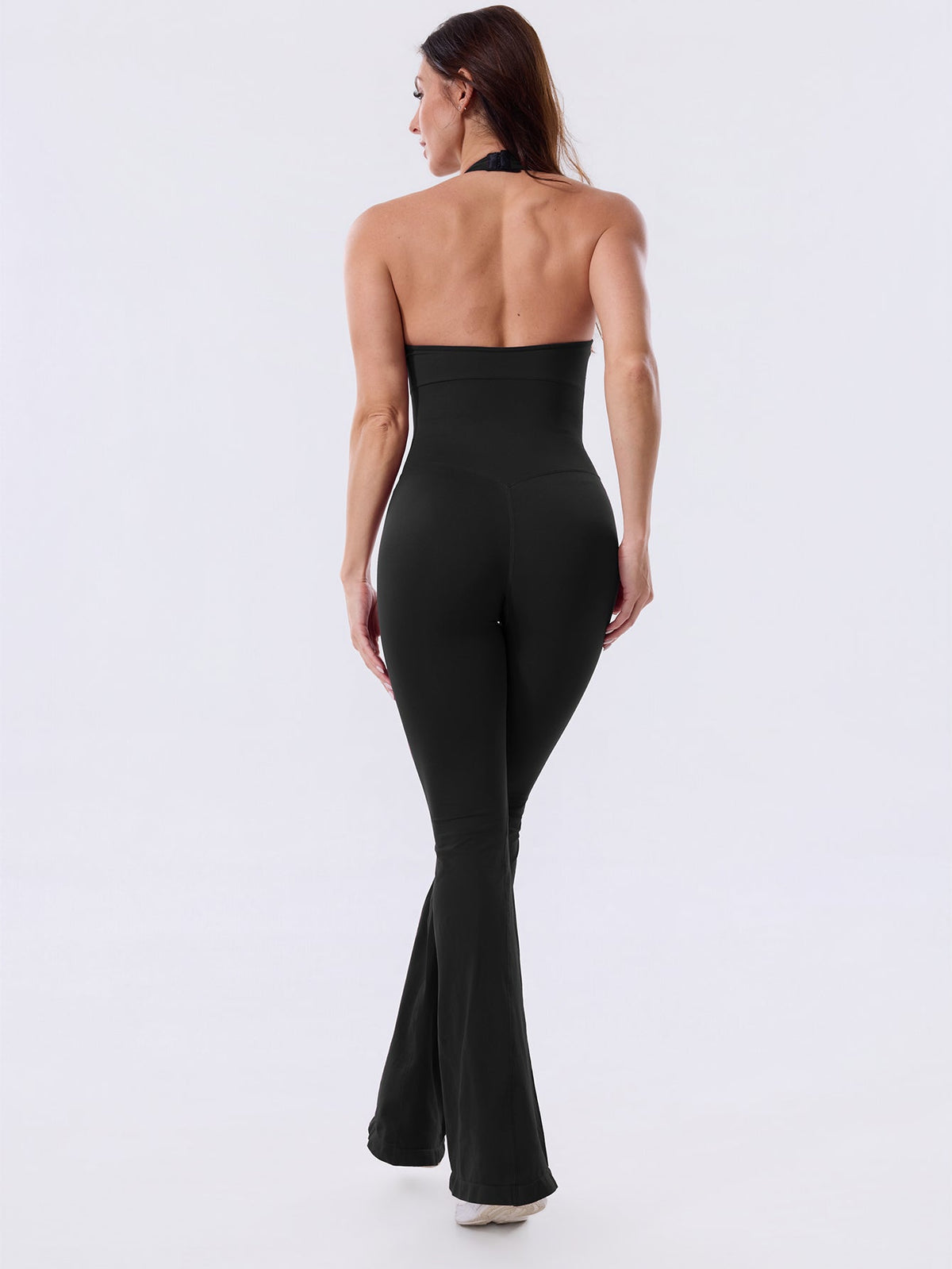 Nior Black Backless Flared Sport Jumpsuit