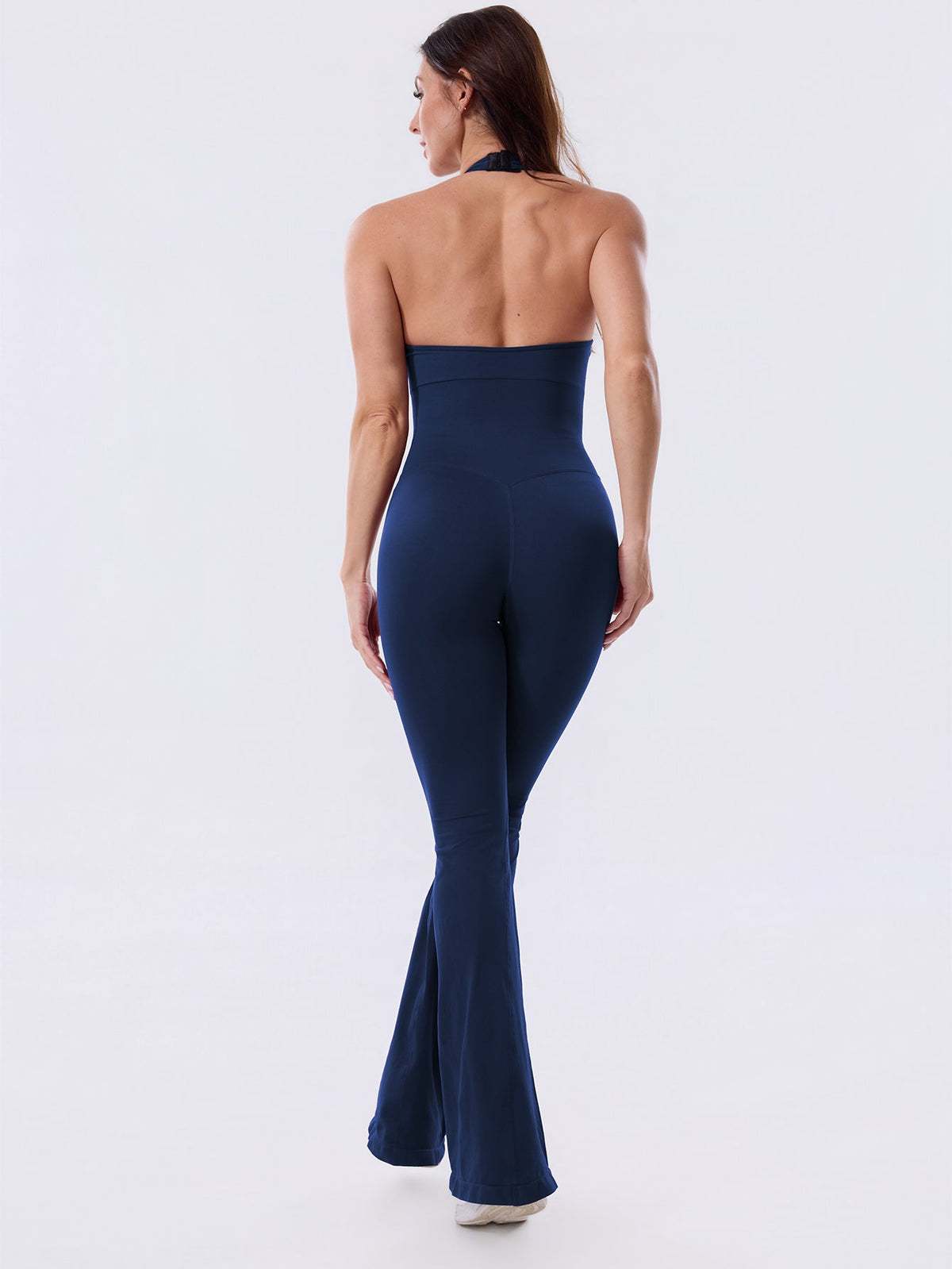 Deep Navy Backless Flared Sport Jumpsuit