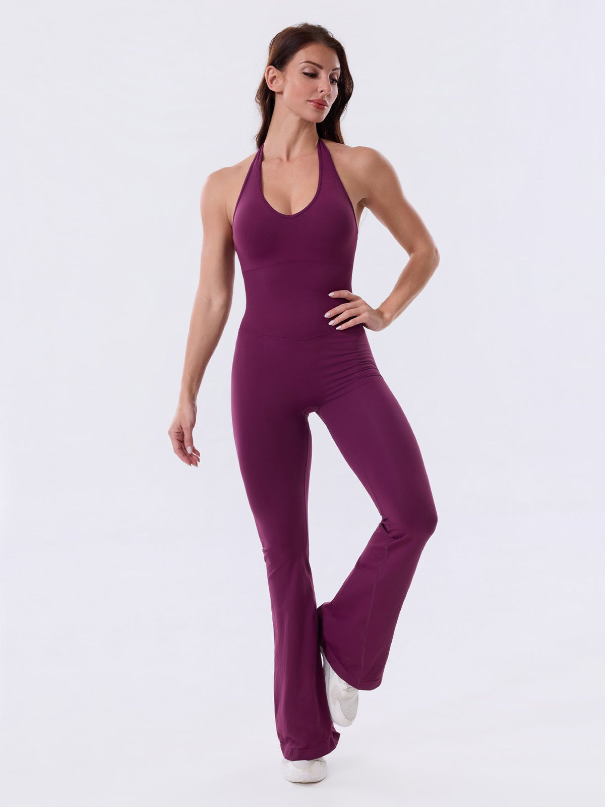 Plum Royale Backless Flared Sport Jumpsuit
